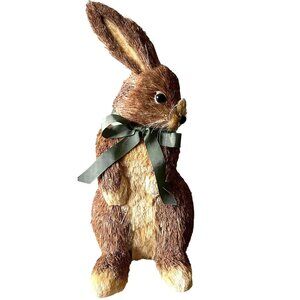 Pier 1 Rustic 12" Decorative Easter Bunny W/Green Ribbon Spring